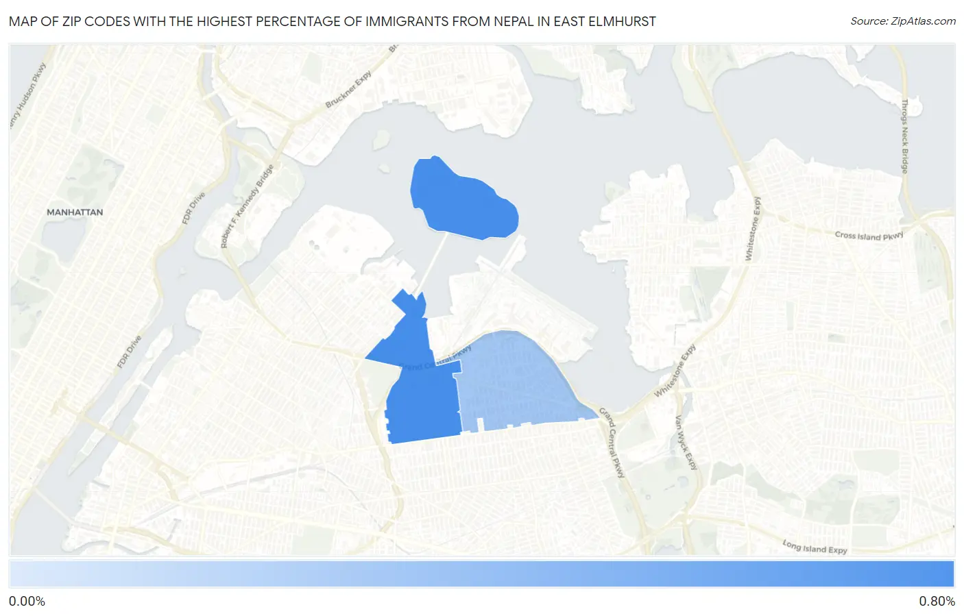 Zip Codes with the Highest Percentage of Immigrants from Nepal in East Elmhurst Map