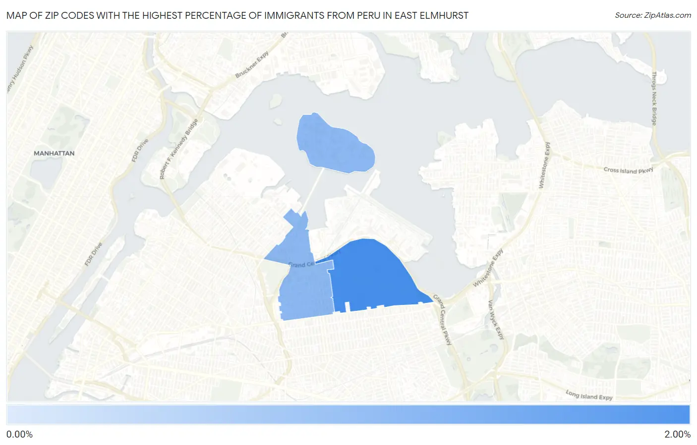Zip Codes with the Highest Percentage of Immigrants from Peru in East Elmhurst Map