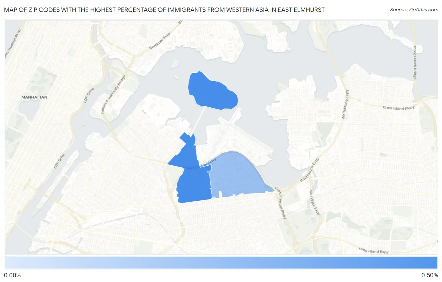 Zip Codes with the Highest Percentage of Immigrants from Western Asia in East Elmhurst Map