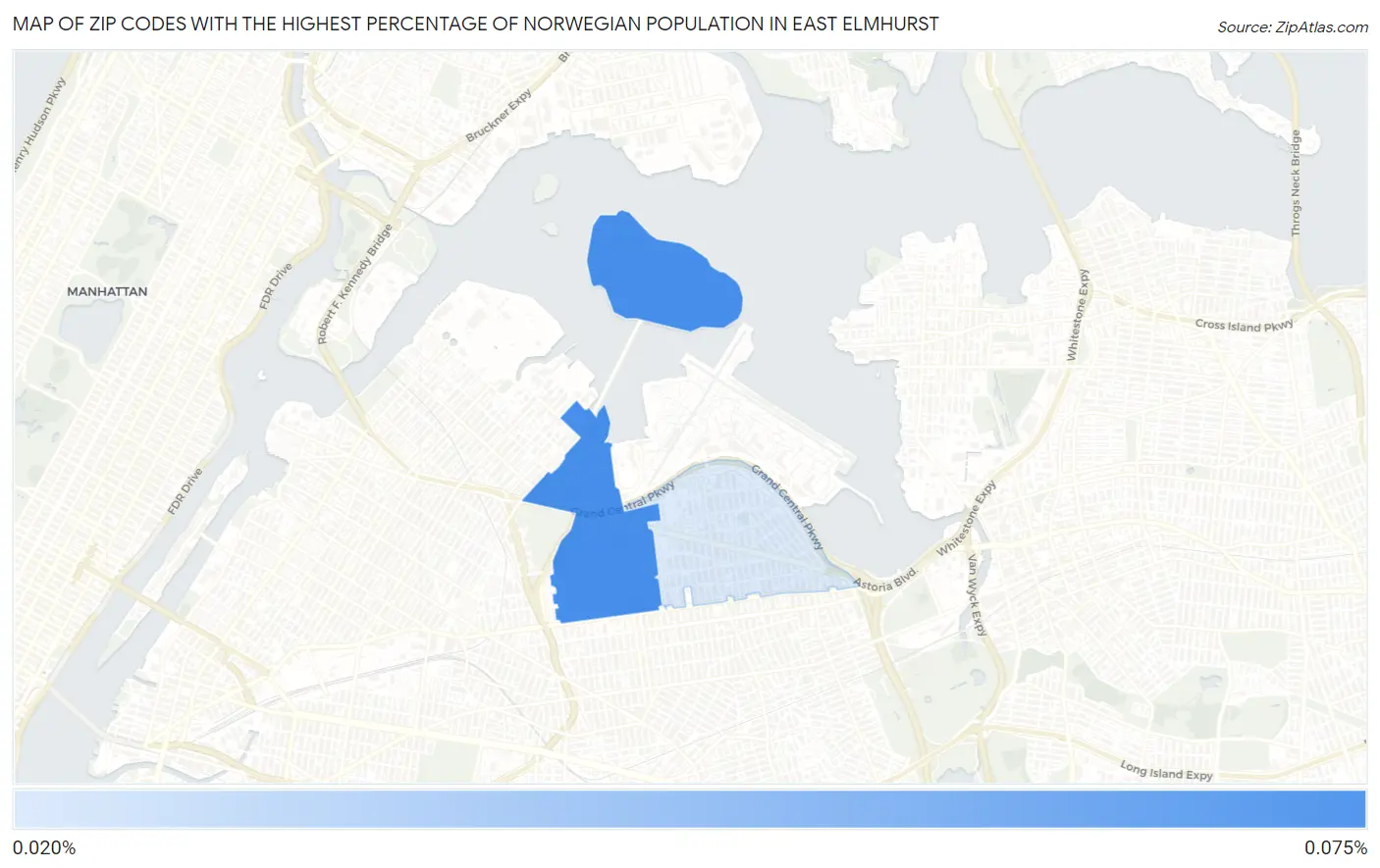 Zip Codes with the Highest Percentage of Norwegian Population in East Elmhurst Map