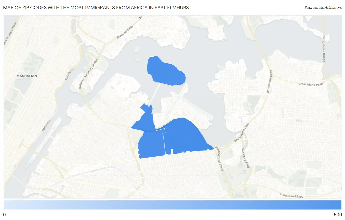 Zip Codes with the Most Immigrants from Africa in East Elmhurst Map