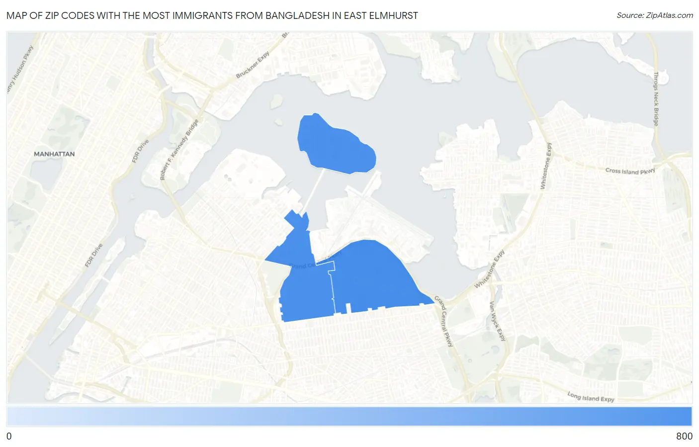 Zip Codes with the Most Immigrants from Bangladesh in East Elmhurst Map
