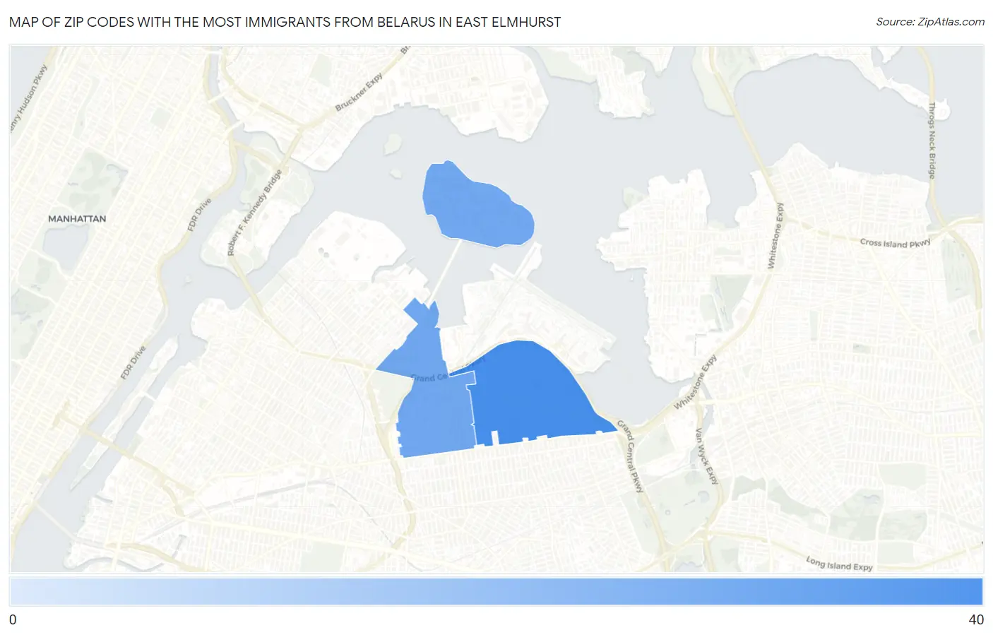 Zip Codes with the Most Immigrants from Belarus in East Elmhurst Map
