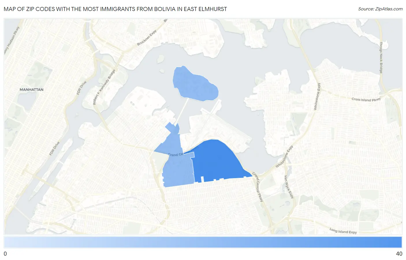 Zip Codes with the Most Immigrants from Bolivia in East Elmhurst Map