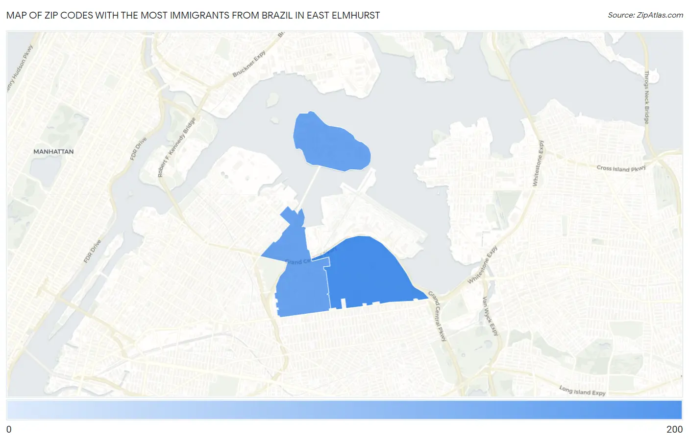 Zip Codes with the Most Immigrants from Brazil in East Elmhurst Map