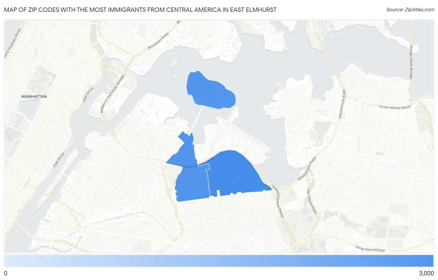 Zip Codes with the Most Immigrants from Central America in East Elmhurst Map