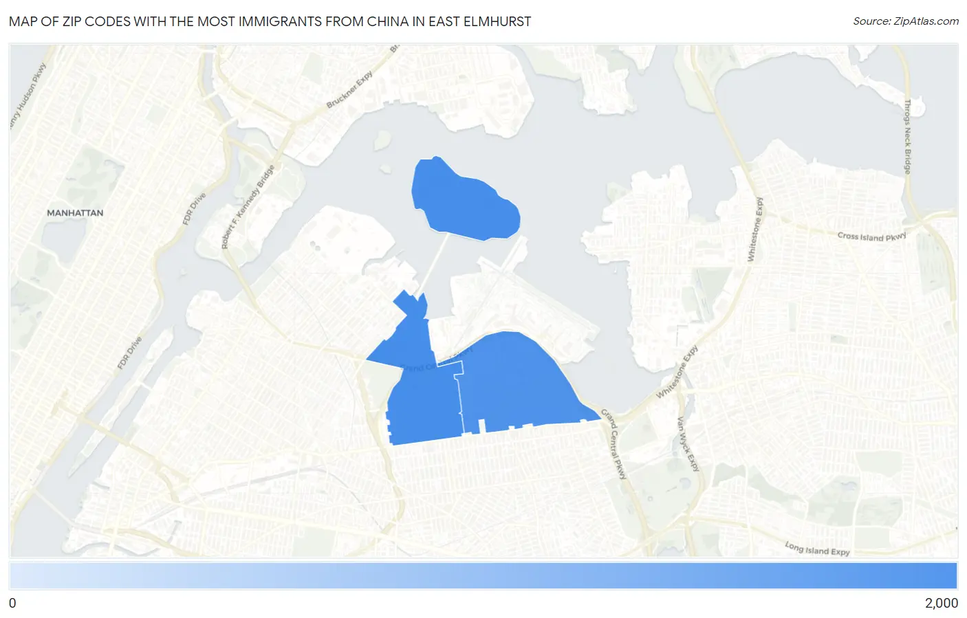 Zip Codes with the Most Immigrants from China in East Elmhurst Map