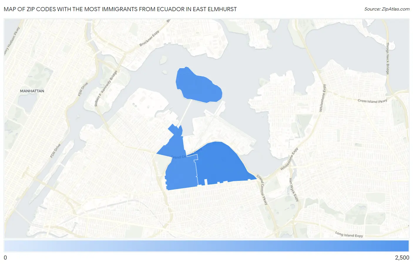 Zip Codes with the Most Immigrants from Ecuador in East Elmhurst Map