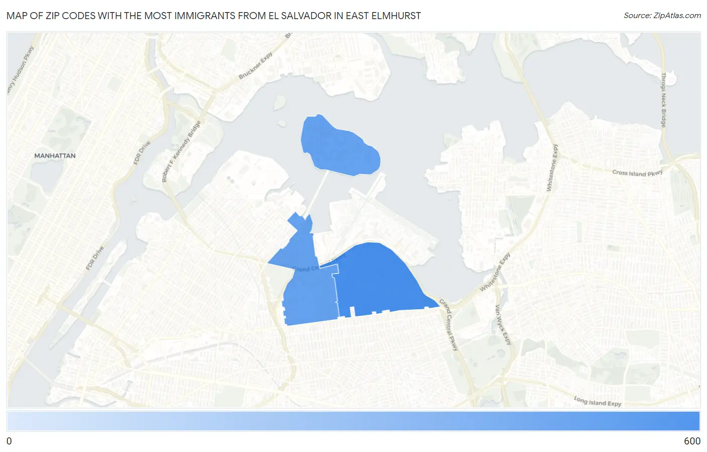 Zip Codes with the Most Immigrants from El Salvador in East Elmhurst Map