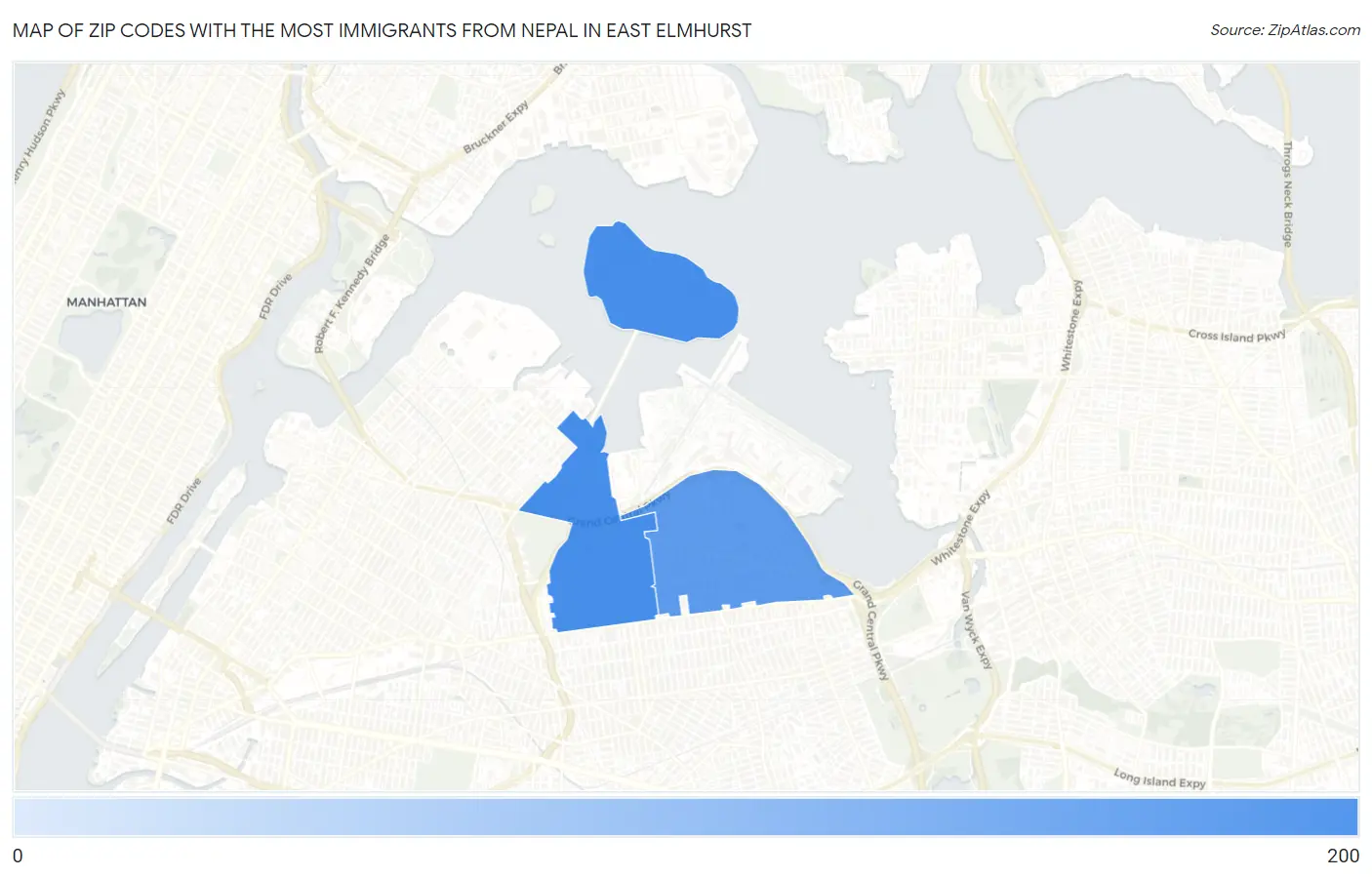 Zip Codes with the Most Immigrants from Nepal in East Elmhurst Map