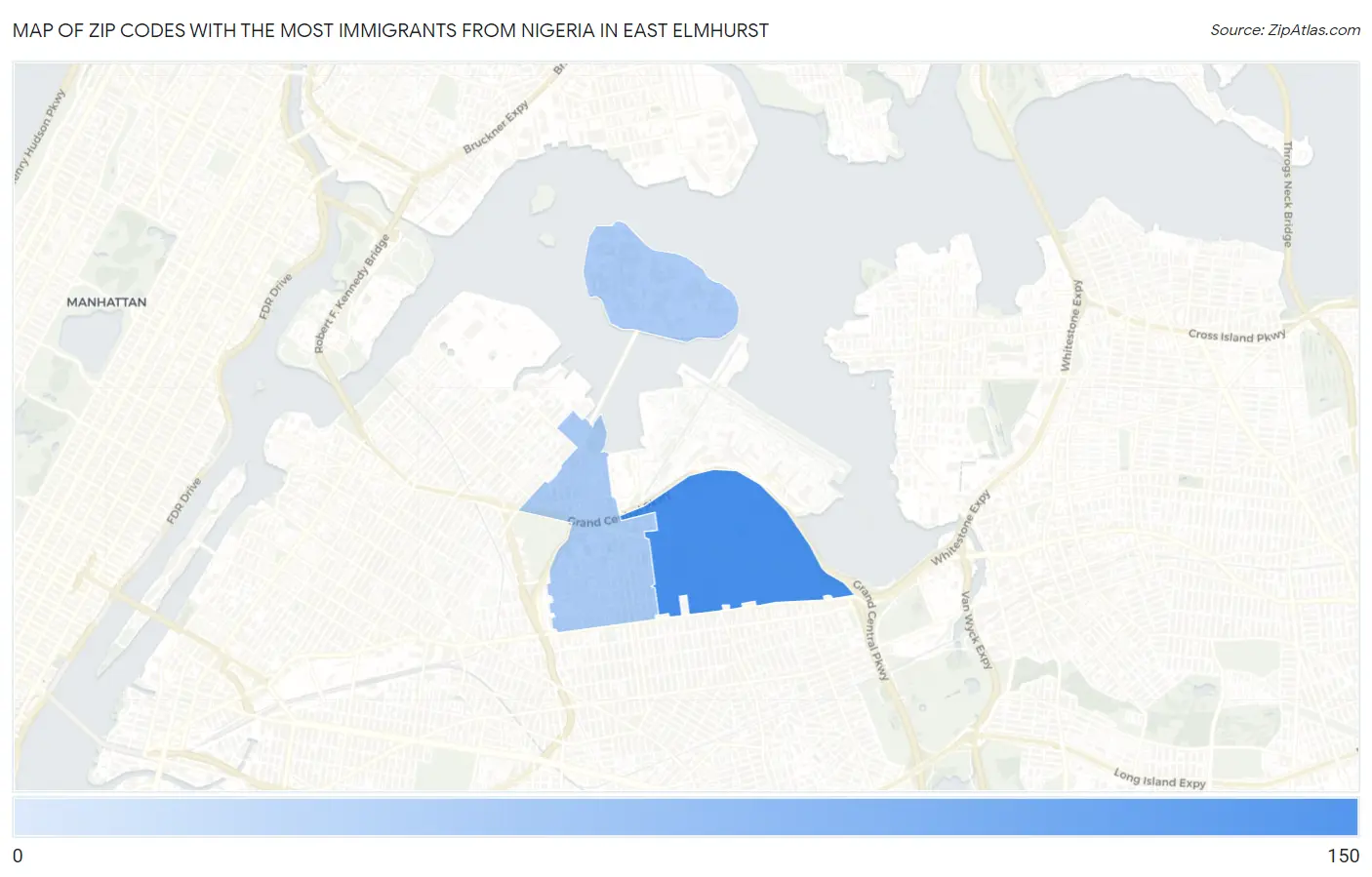 Zip Codes with the Most Immigrants from Nigeria in East Elmhurst Map