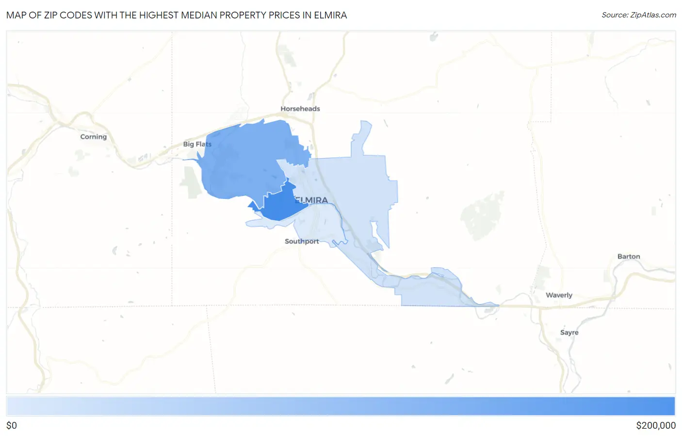 Zip Codes with the Highest Median Property Prices in Elmira Map