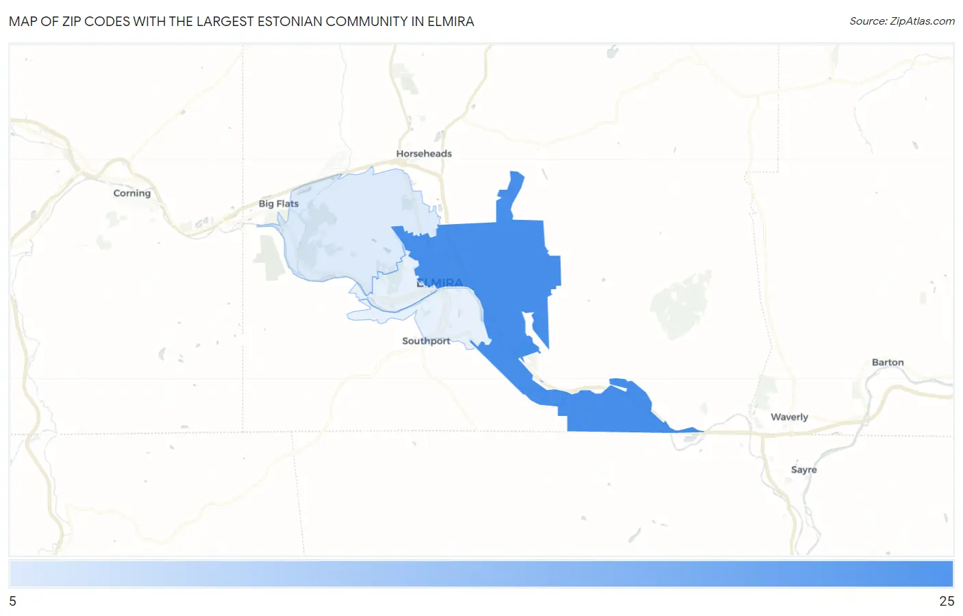 Zip Codes with the Largest Estonian Community in Elmira Map