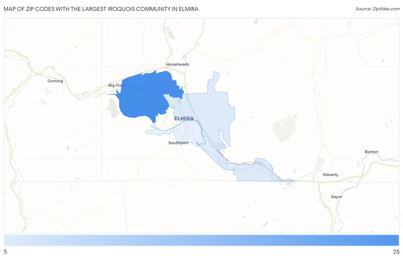 Zip Codes with the Largest Iroquois Community in Elmira Map