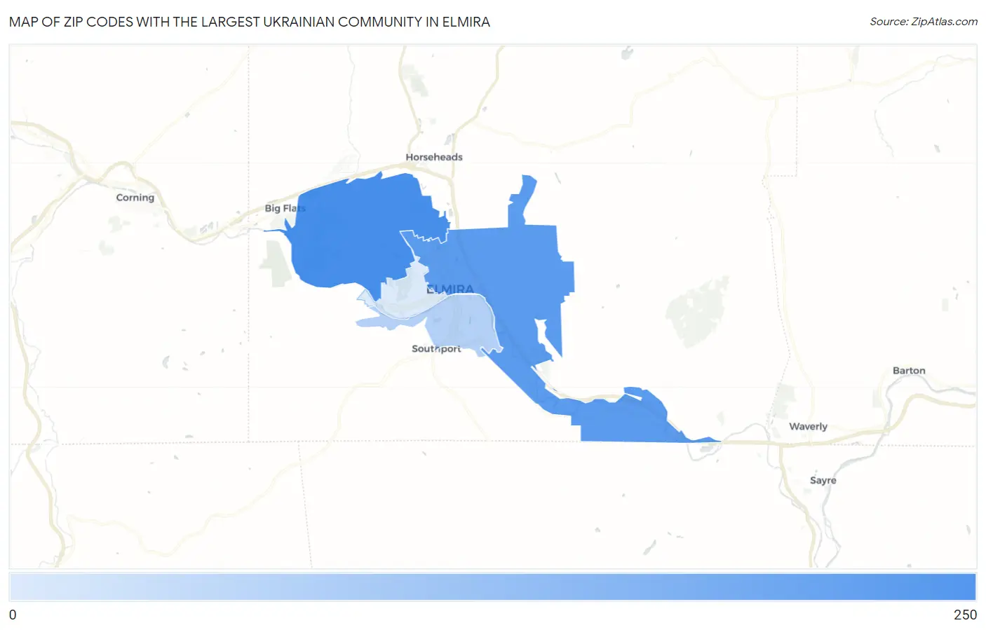Zip Codes with the Largest Ukrainian Community in Elmira Map