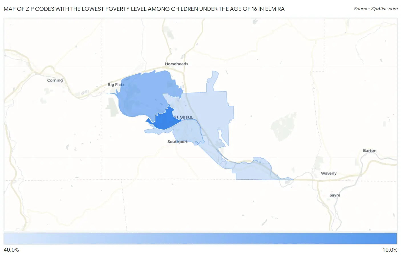 Zip Codes with the Lowest Poverty Level Among Children Under the Age of 16 in Elmira Map