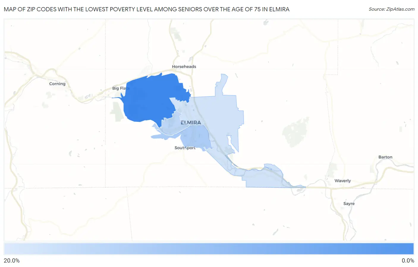 Zip Codes with the Lowest Poverty Level Among Seniors Over the Age of 75 in Elmira Map