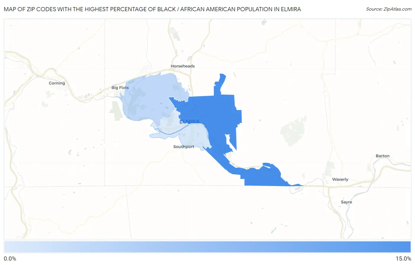 Zip Codes with the Highest Percentage of Black / African American Population in Elmira Map