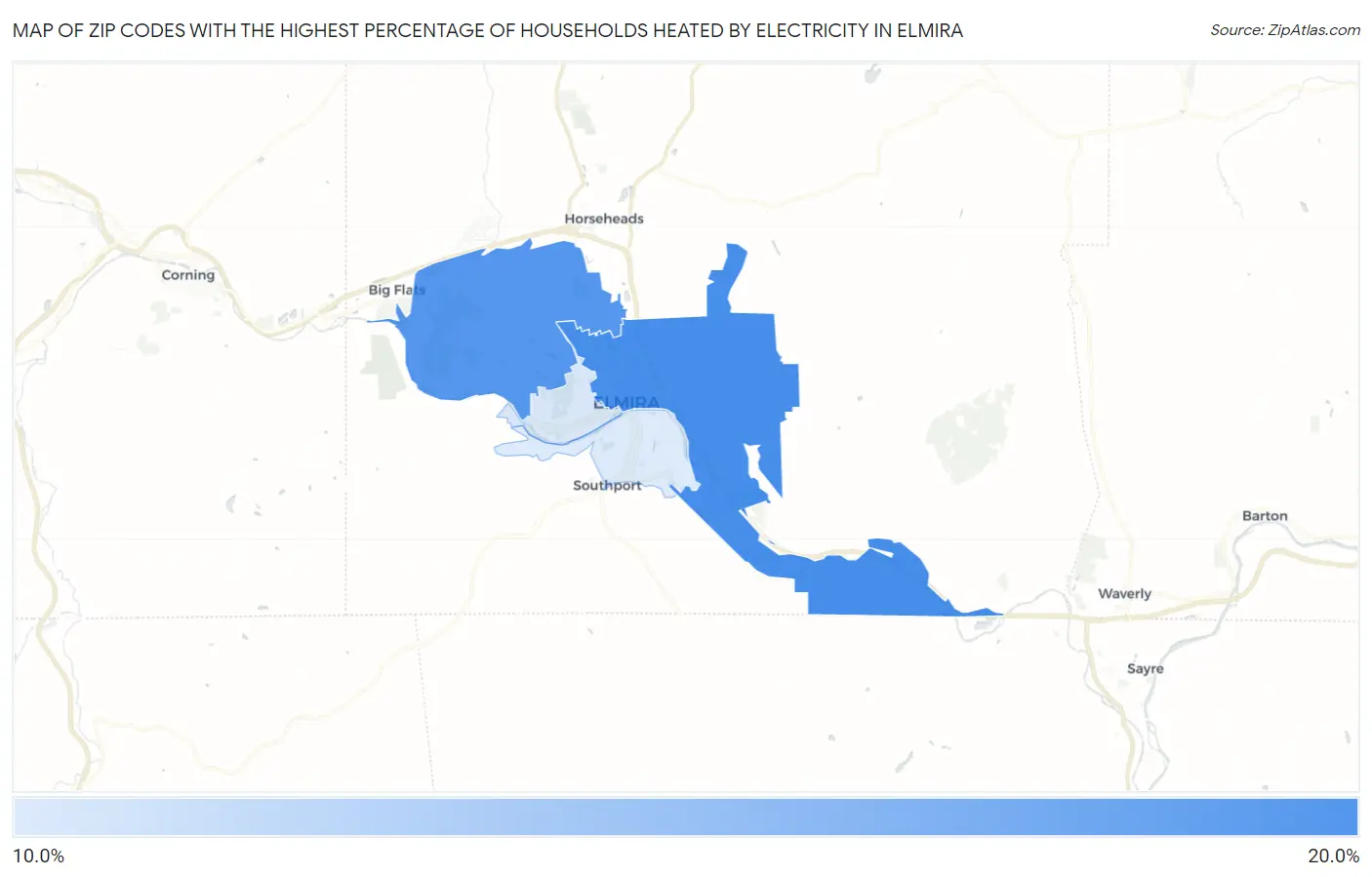 Zip Codes with the Highest Percentage of Households Heated by Electricity in Elmira Map