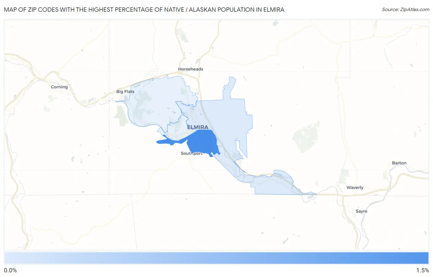Zip Codes with the Highest Percentage of Native / Alaskan Population in Elmira Map