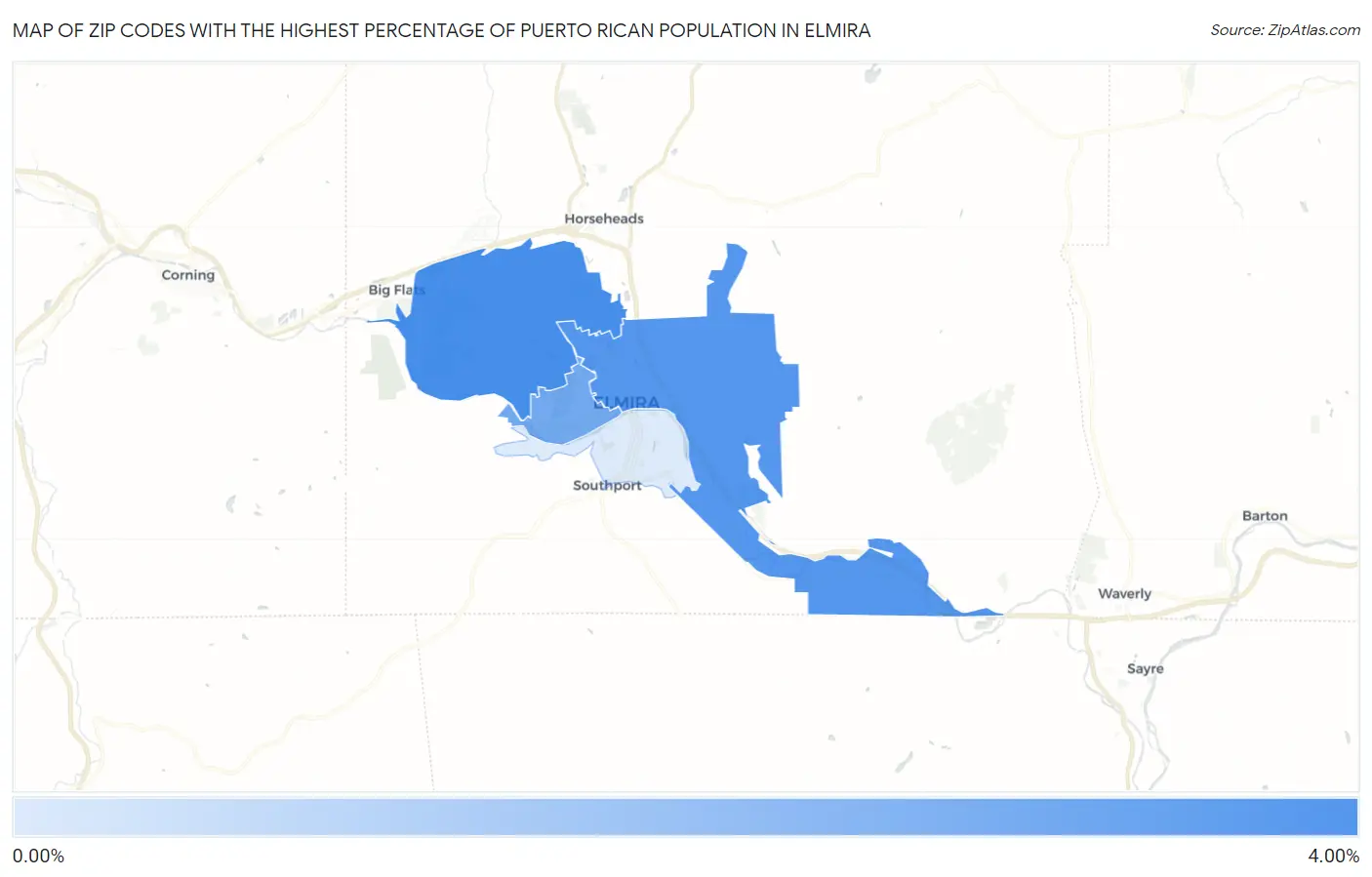 Zip Codes with the Highest Percentage of Puerto Rican Population in Elmira Map