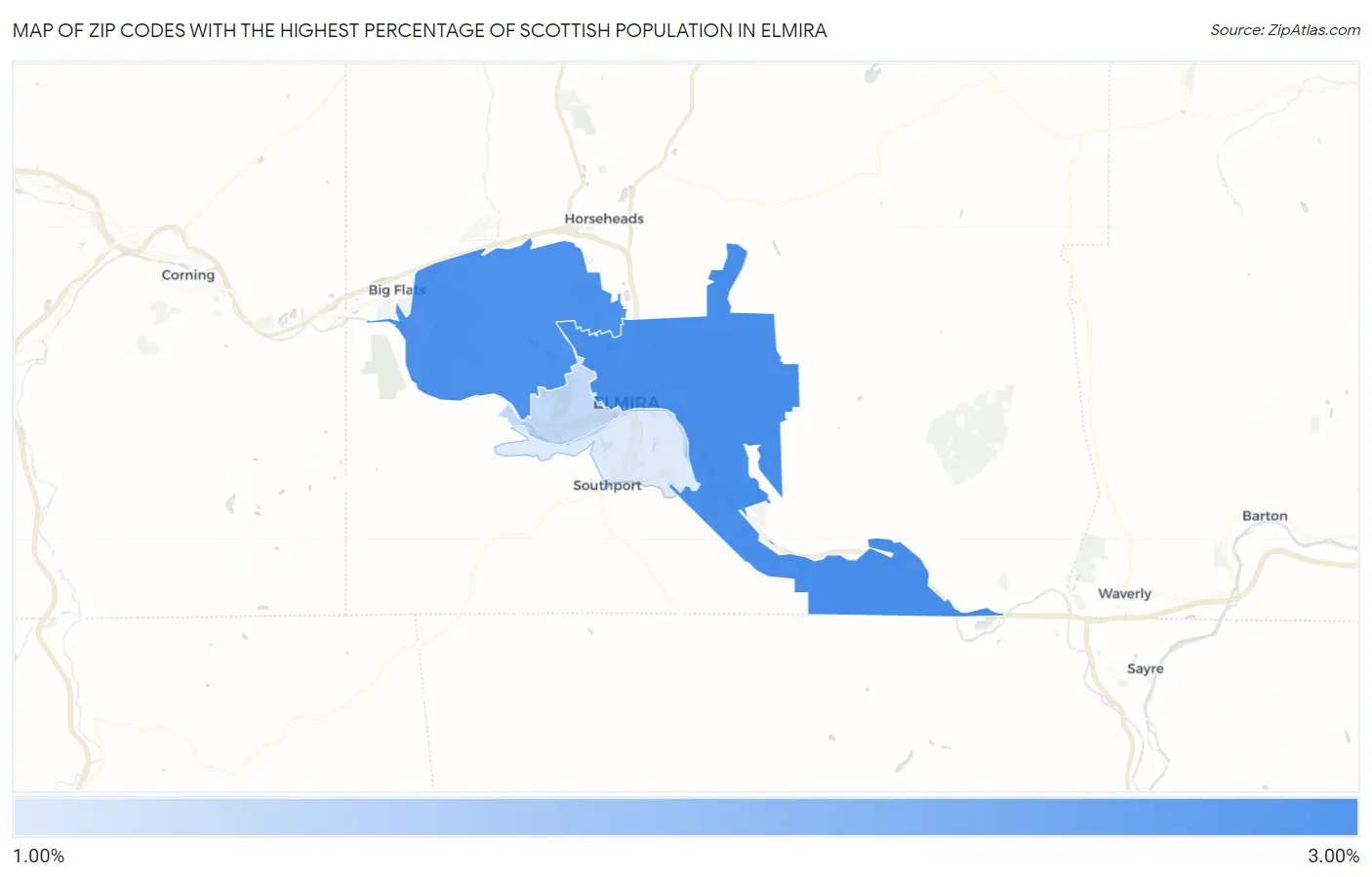 Zip Codes with the Highest Percentage of Scottish Population in Elmira Map