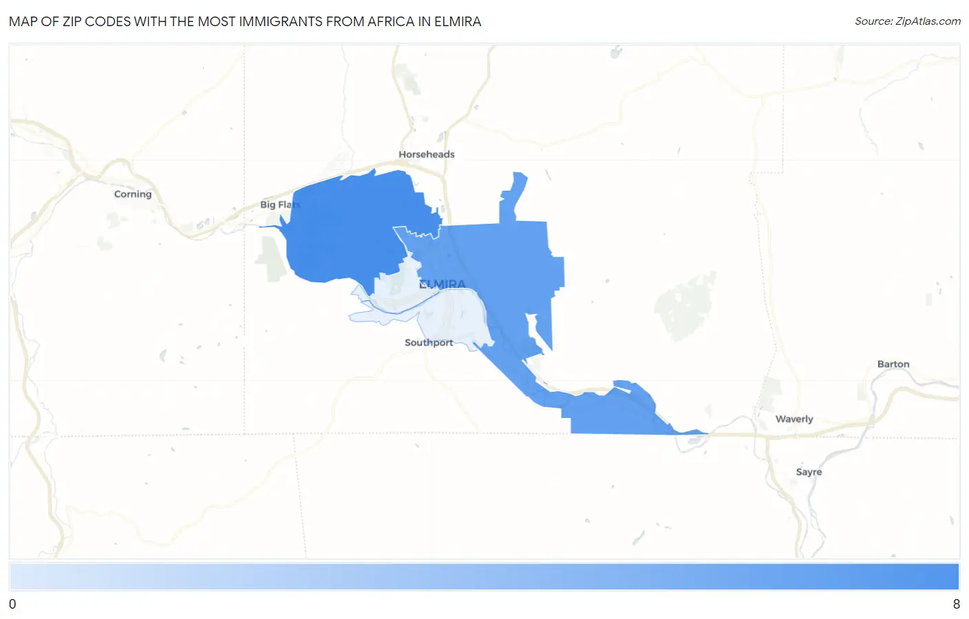 Zip Codes with the Most Immigrants from Africa in Elmira Map