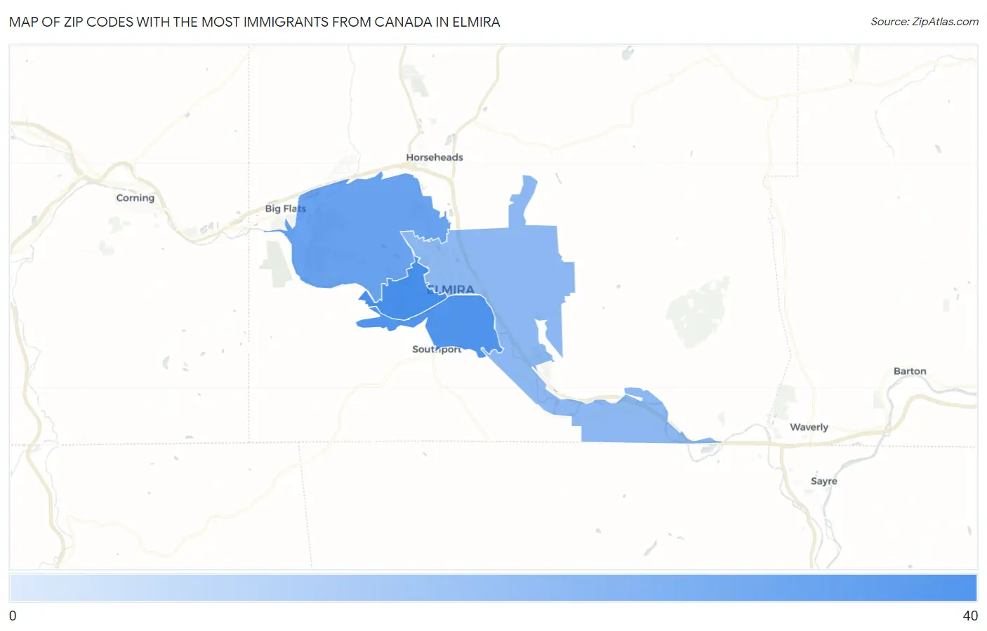 Zip Codes with the Most Immigrants from Canada in Elmira Map