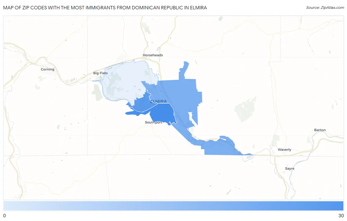 Zip Codes with the Most Immigrants from Dominican Republic in Elmira Map