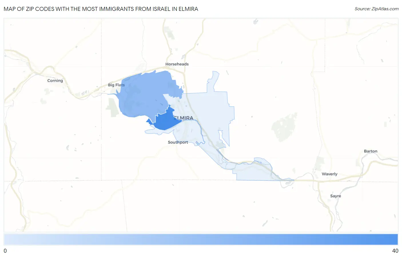 Zip Codes with the Most Immigrants from Israel in Elmira Map