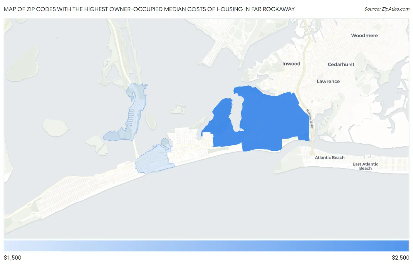 Zip Codes with the Highest Owner-Occupied Median Costs of Housing in Far Rockaway Map