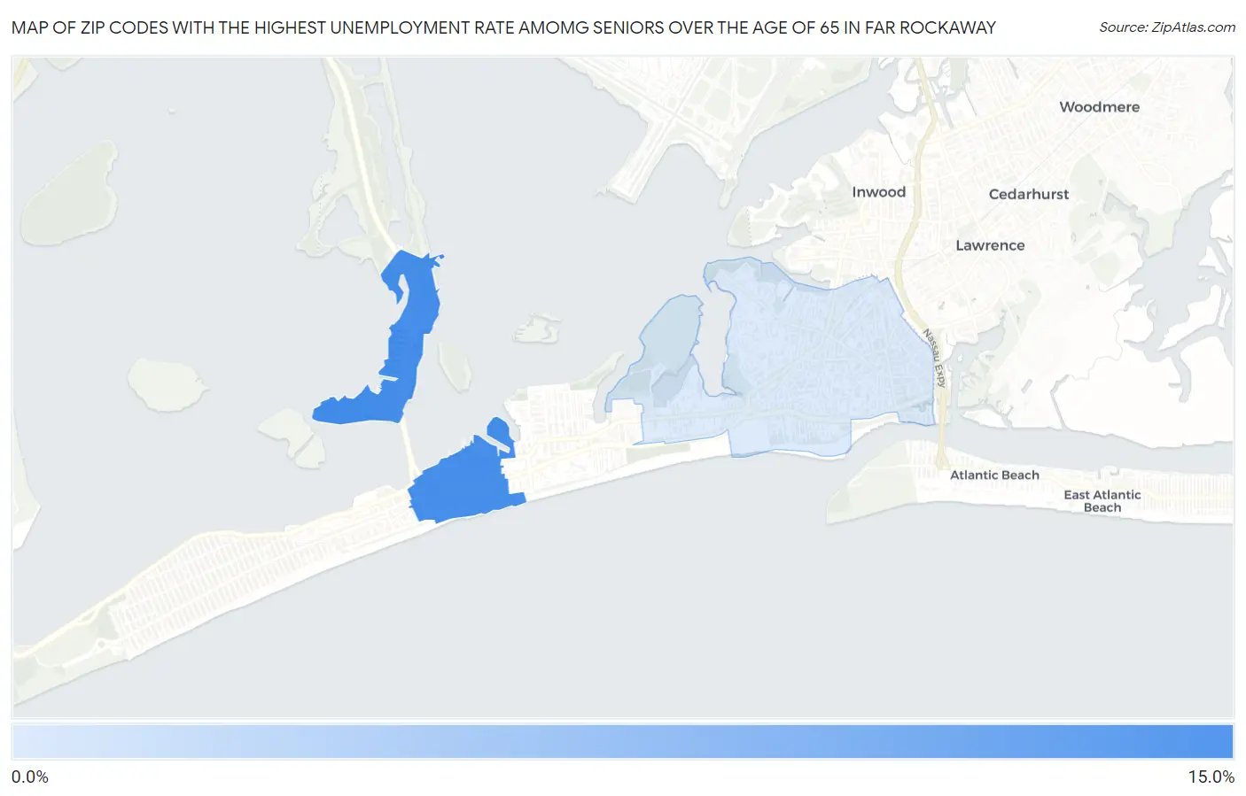 Zip Codes with the Highest Unemployment Rate Amomg Seniors Over the Age of 65 in Far Rockaway Map