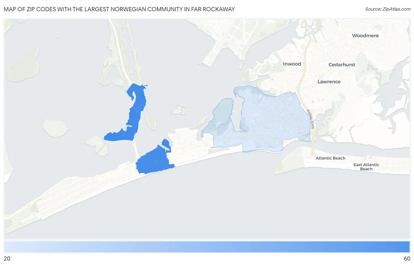 Zip Codes with the Largest Norwegian Community in Far Rockaway Map