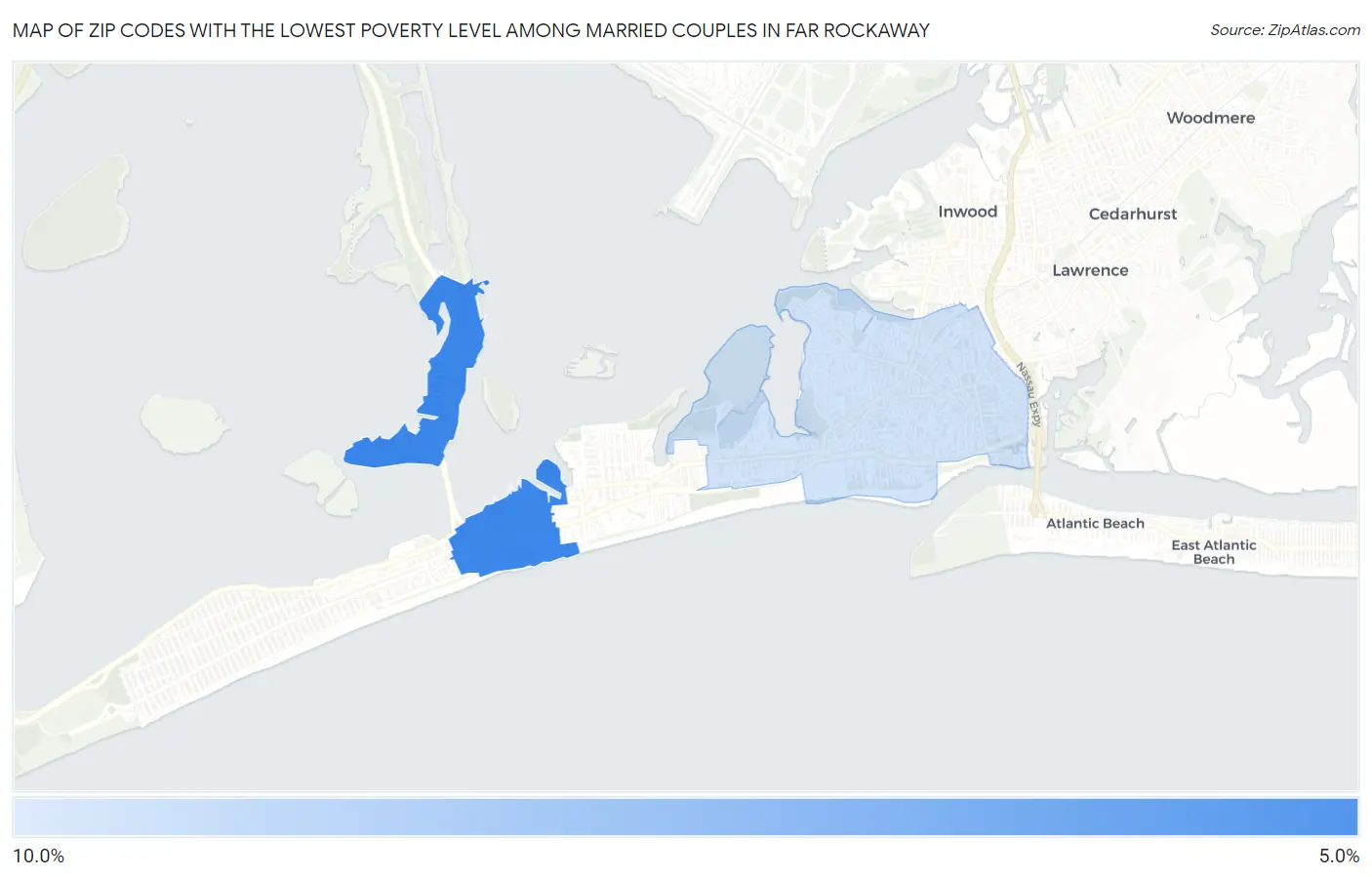 Zip Codes with the Lowest Poverty Level Among Married Couples in Far Rockaway Map