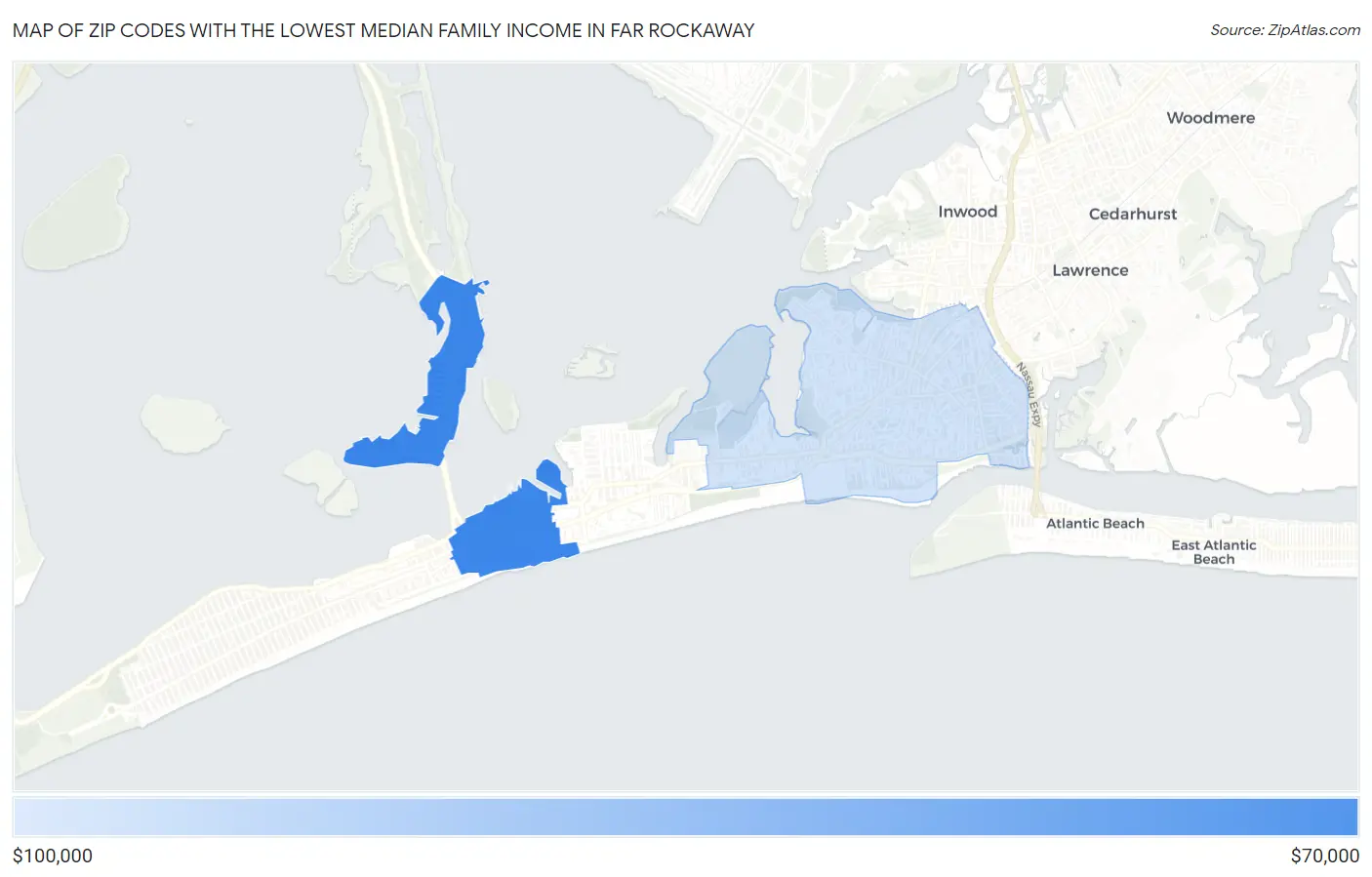 Zip Codes with the Lowest Median Family Income in Far Rockaway Map