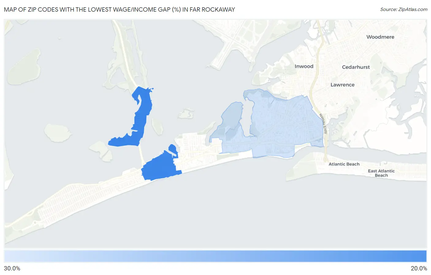 Zip Codes with the Lowest Wage/Income Gap (%) in Far Rockaway Map
