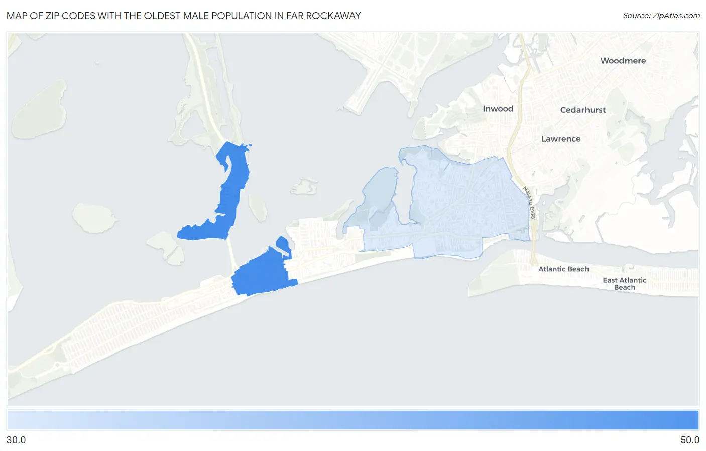 Zip Codes with the Oldest Male Population in Far Rockaway Map