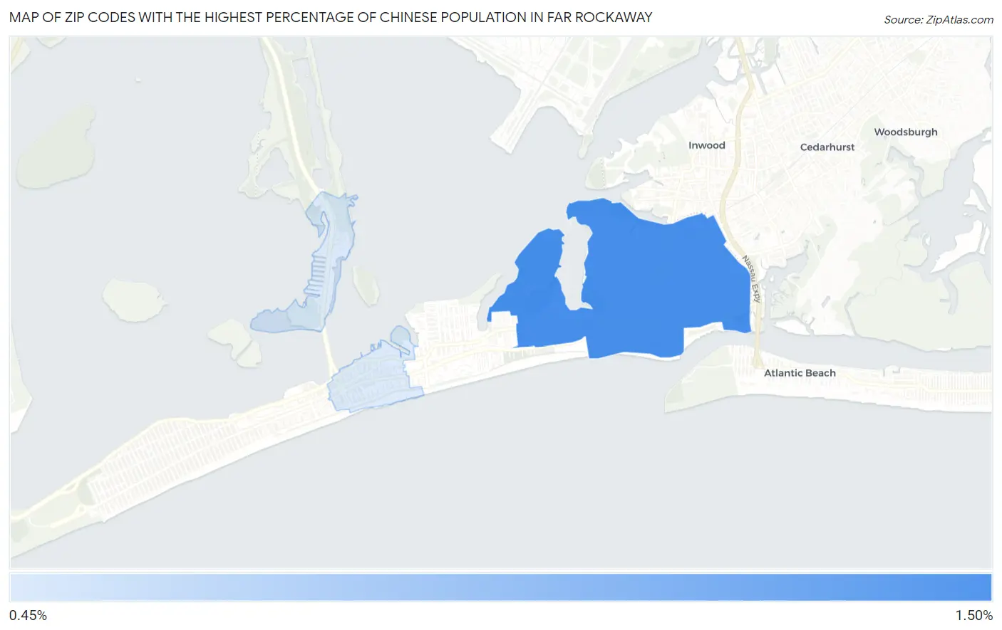 Zip Codes with the Highest Percentage of Chinese Population in Far Rockaway Map