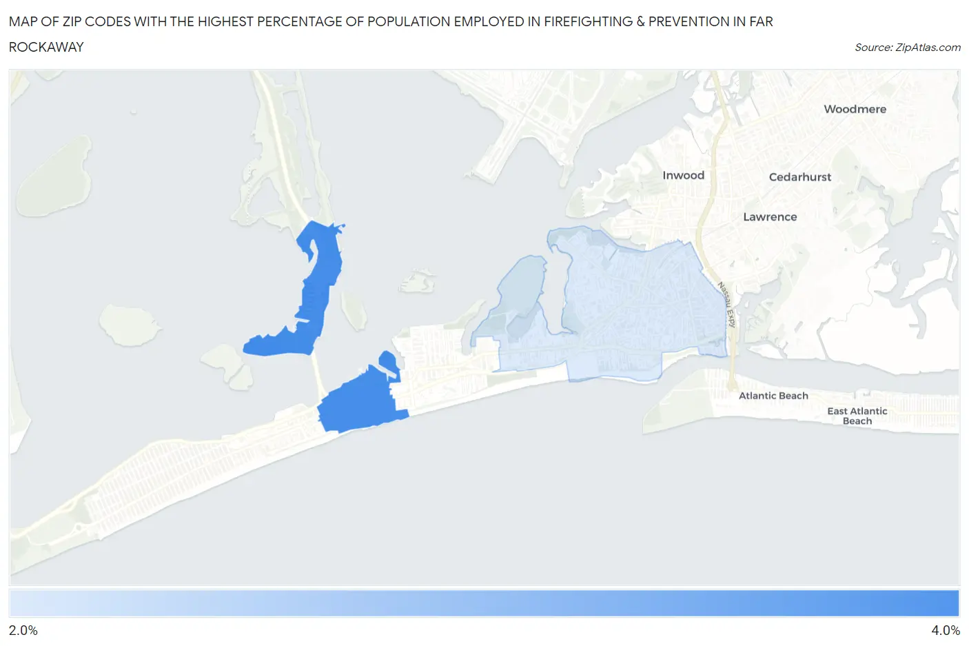 Zip Codes with the Highest Percentage of Population Employed in Firefighting & Prevention in Far Rockaway Map