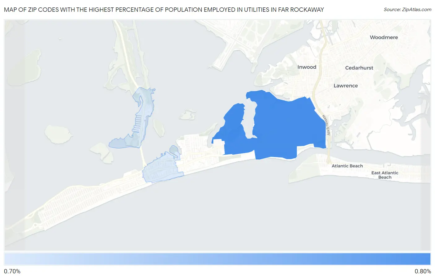 Zip Codes with the Highest Percentage of Population Employed in Utilities in Far Rockaway Map