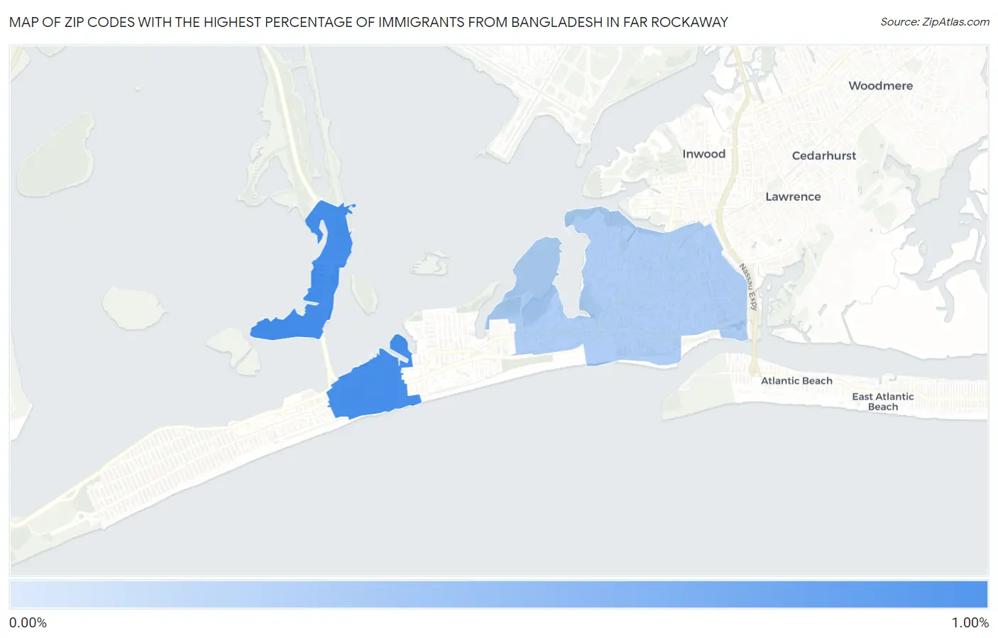 Zip Codes with the Highest Percentage of Immigrants from Bangladesh in Far Rockaway Map