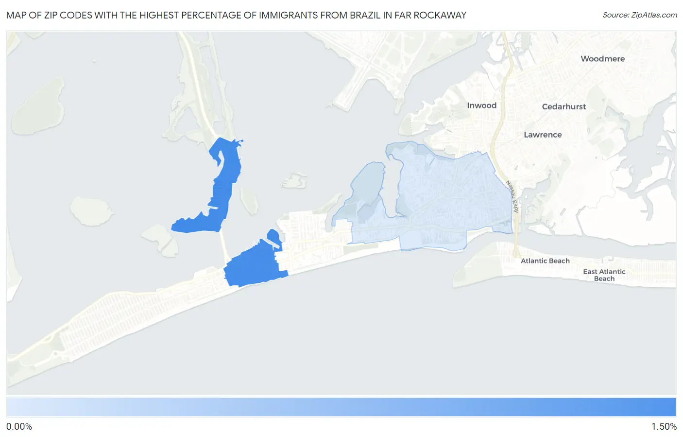 Zip Codes with the Highest Percentage of Immigrants from Brazil in Far Rockaway Map