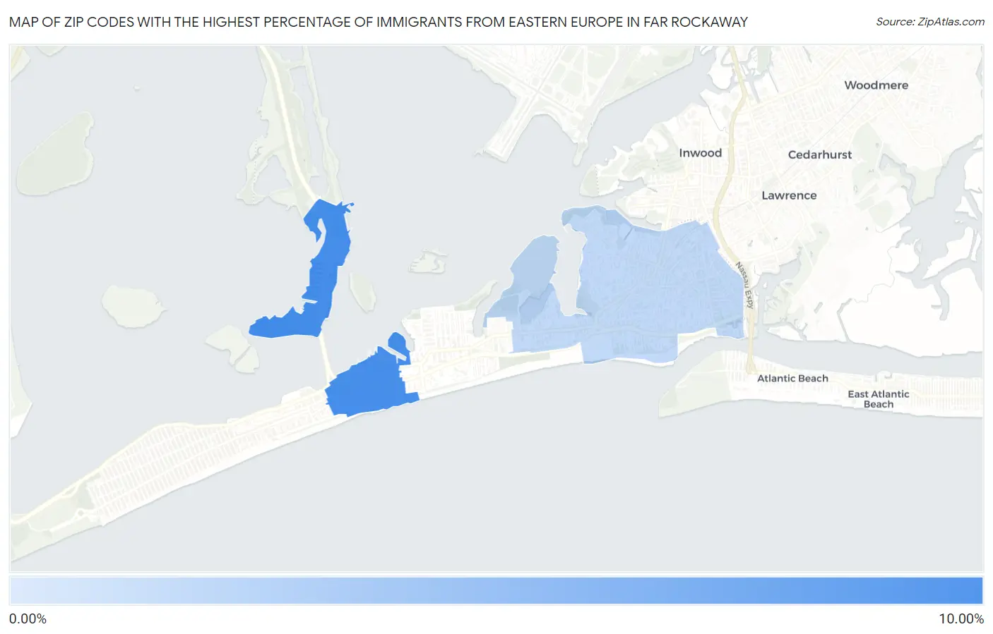 Zip Codes with the Highest Percentage of Immigrants from Eastern Europe in Far Rockaway Map