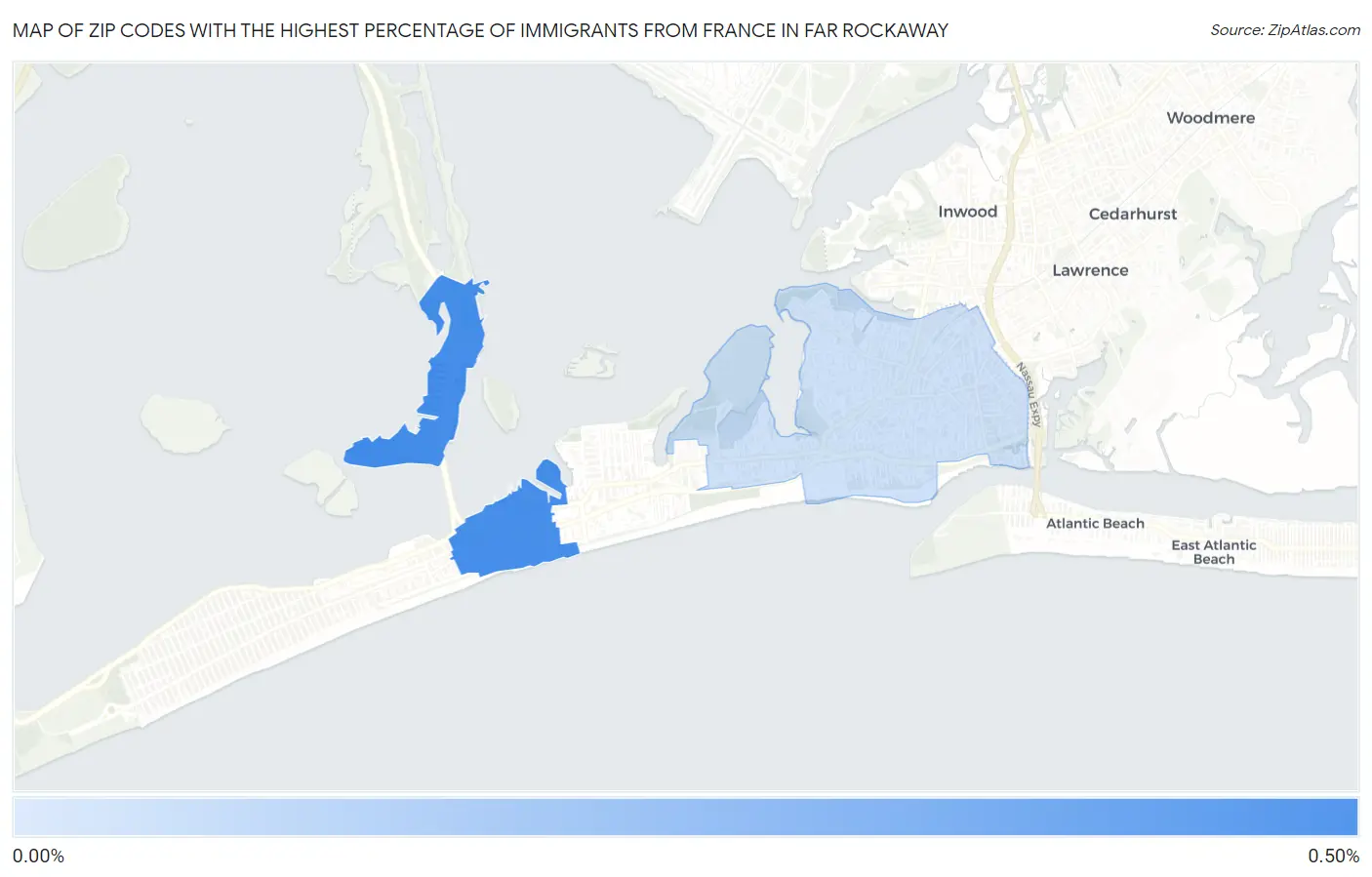 Zip Codes with the Highest Percentage of Immigrants from France in Far Rockaway Map