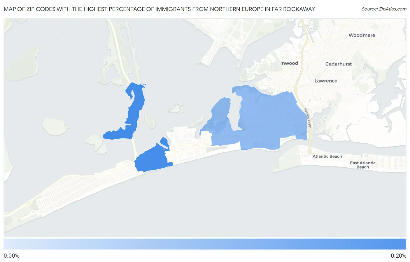 Zip Codes with the Highest Percentage of Immigrants from Northern Europe in Far Rockaway Map
