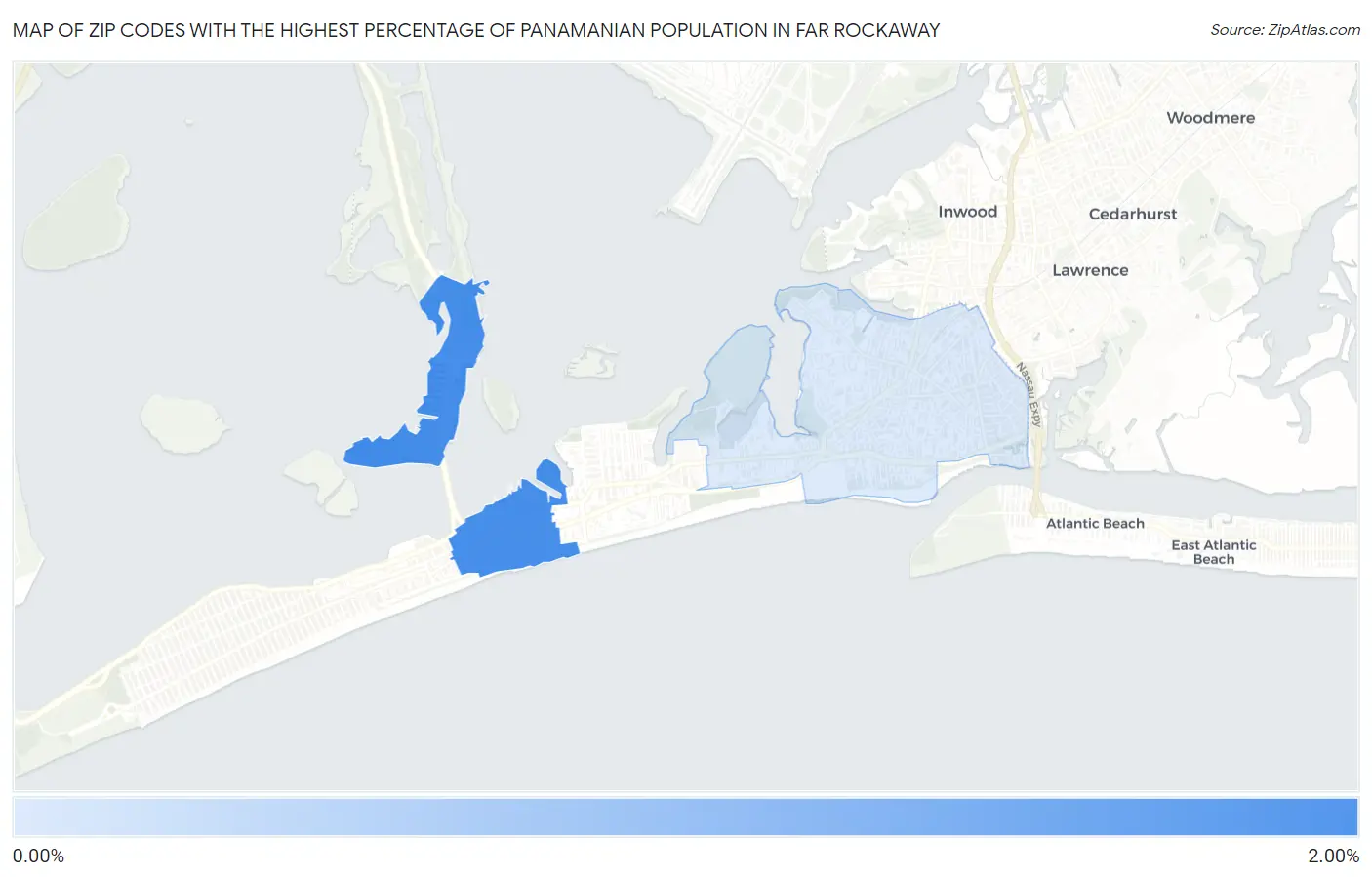 Zip Codes with the Highest Percentage of Panamanian Population in Far Rockaway Map