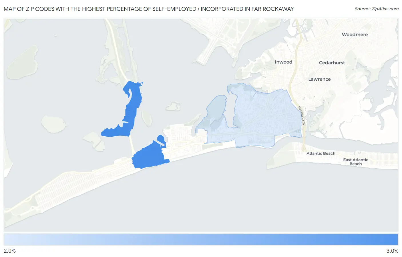 Zip Codes with the Highest Percentage of Self-Employed / Incorporated in Far Rockaway Map