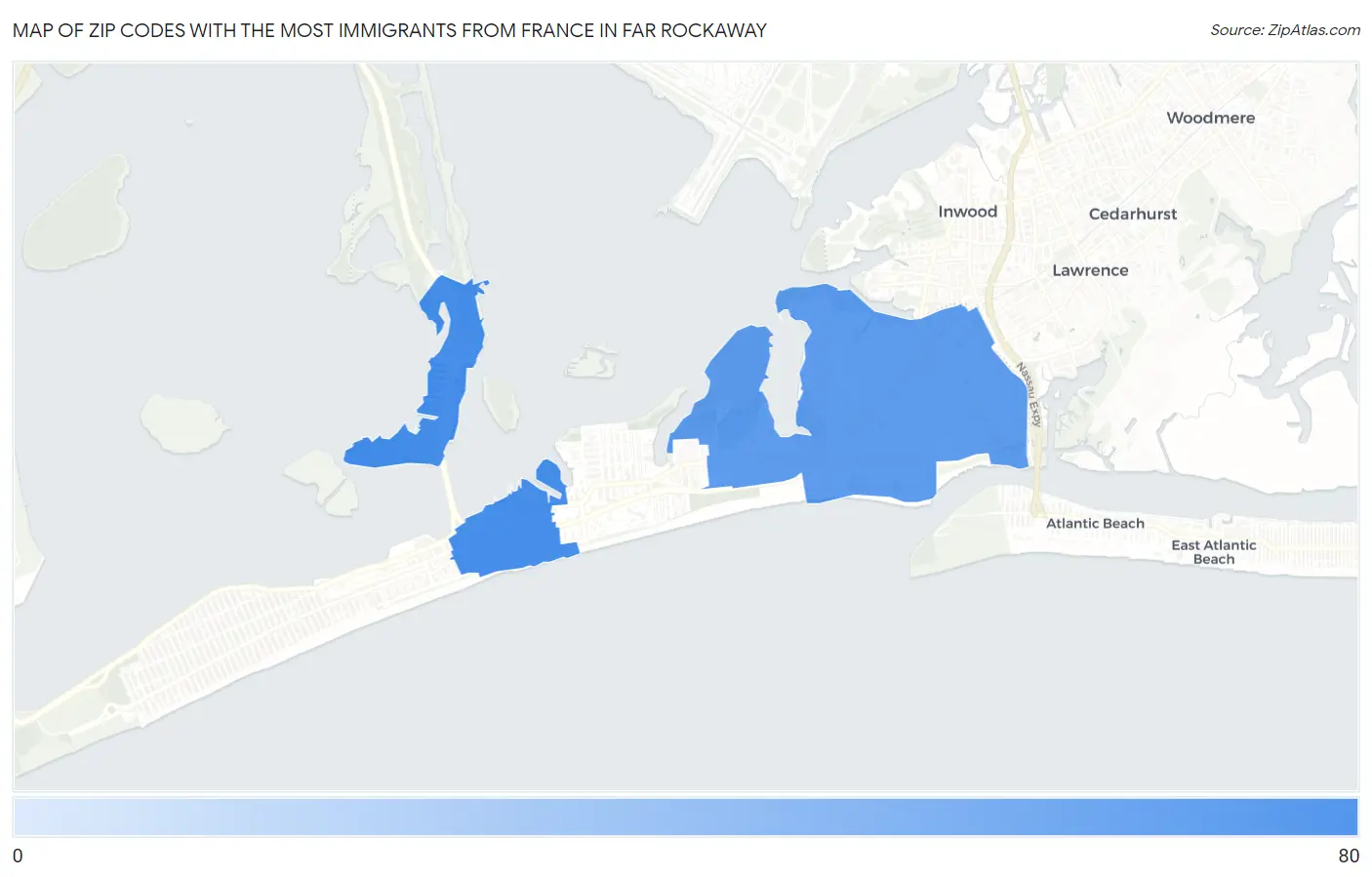 Zip Codes with the Most Immigrants from France in Far Rockaway Map