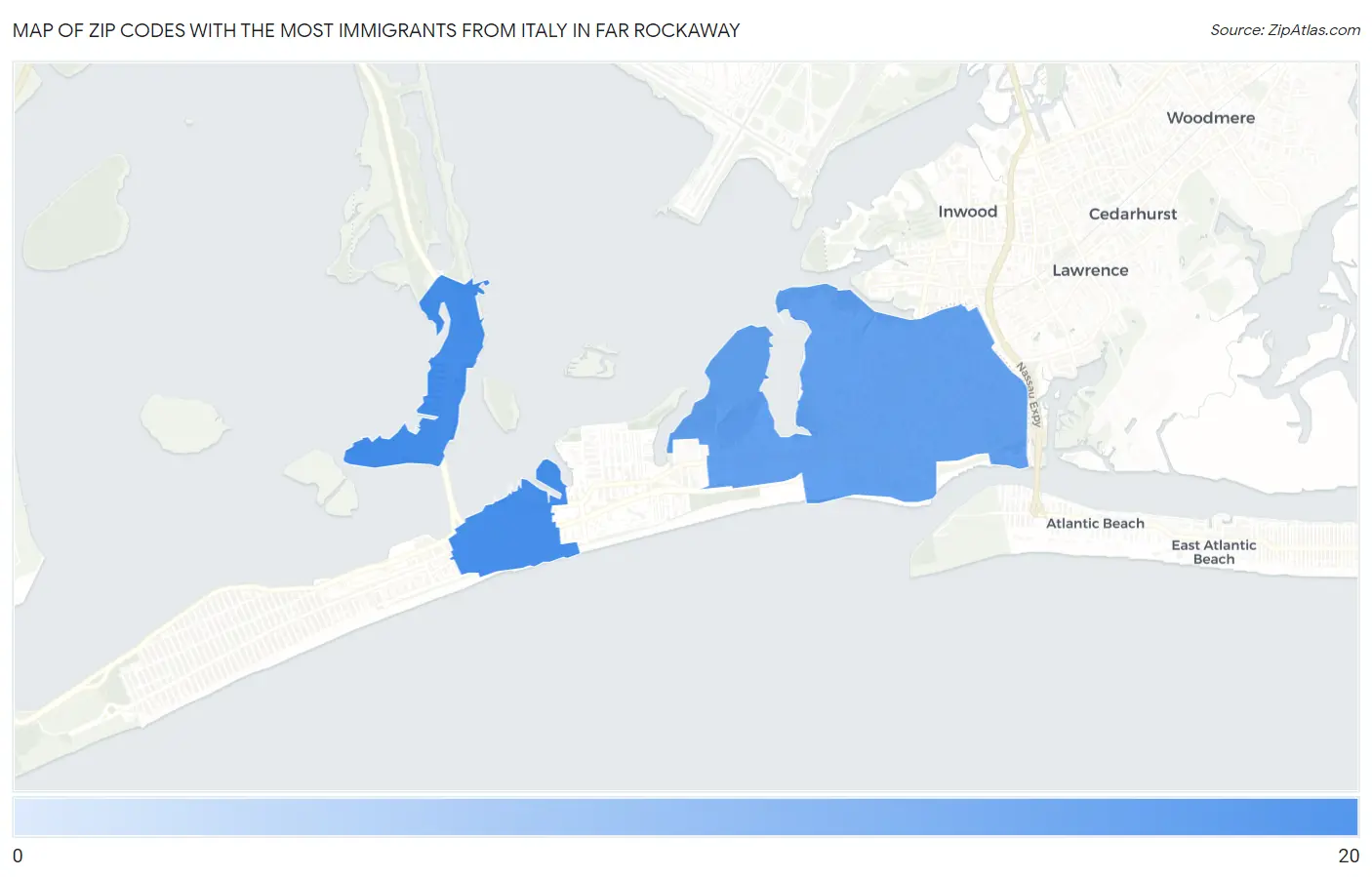 Zip Codes with the Most Immigrants from Italy in Far Rockaway Map