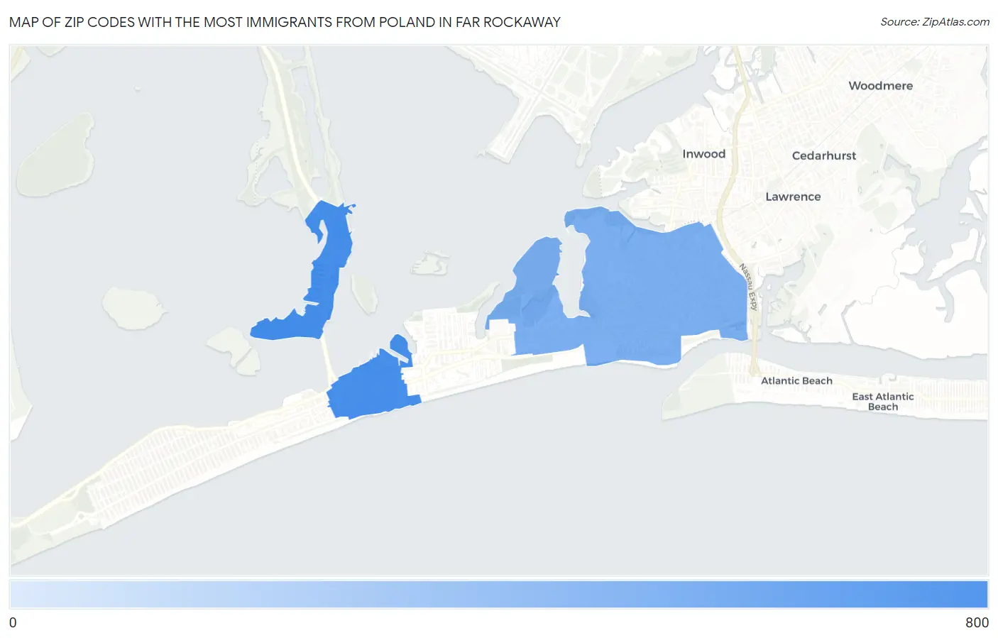 Zip Codes with the Most Immigrants from Poland in Far Rockaway Map